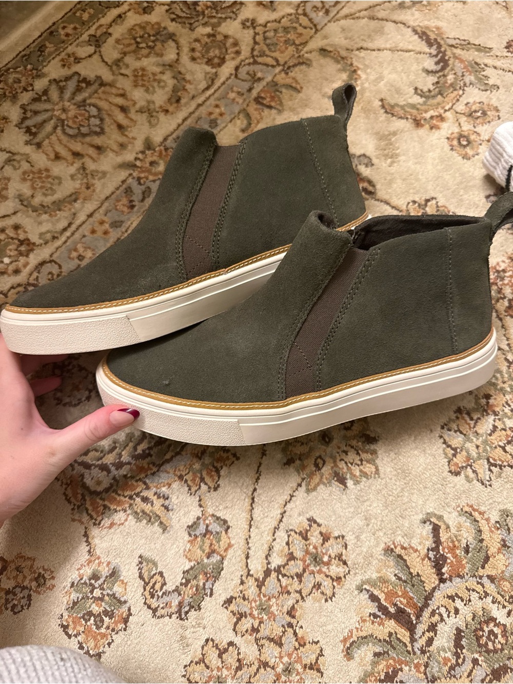 Women’s TOMS Olive Suede Slip-On Sneaker Boots